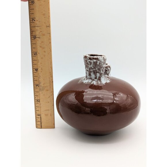 Vintage Studio Decor Vase with Glazed Brown and White Double Floral Holder - Picture 5 of 6